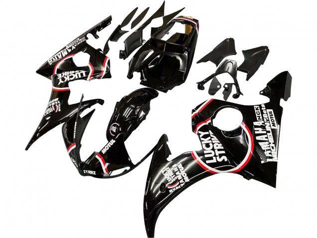 2003-2004 Yamaha YZF R6 Motorcycle Fairings - Glossy Black Red White Lucky Strike Motul