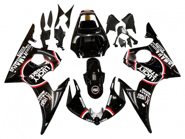 2006-2009 Yamaha YZF R6S Motorcycle Fairings - Glossy Black Red White Lucky Strike Motul