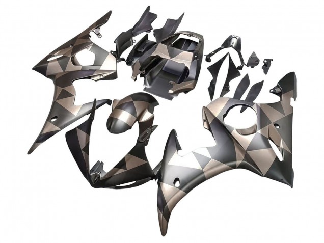 2006-2009 Yamaha YZF R6S Motorcycle Fairings - Grey Matte Black Geometric