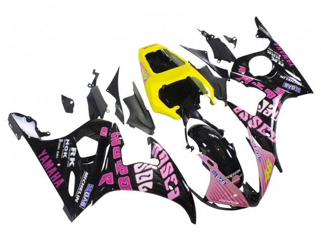 2006-2009 Yamaha YZF R6S Motorcycle Fairings - Yellow Pink Glossy Black Rossi Repsol 46