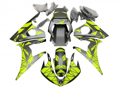 Shop 2003-2004 Yamaha YZF R6 Motorcycle Fairings - Neon Green Matte Black Geometric
