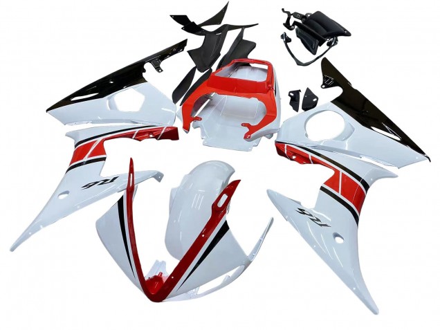 2006-2009 Yamaha YZF R6S Motorcycle Fairings - White Red Glossy Black