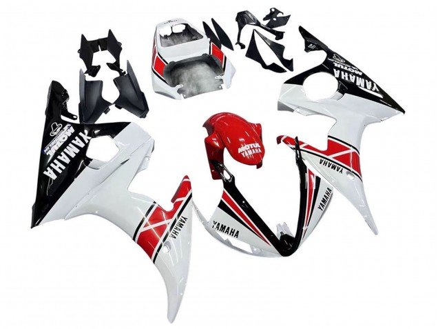 2003-2004 Yamaha YZF R6 Motorcycle Fairings - White Red Glossy Black Motul