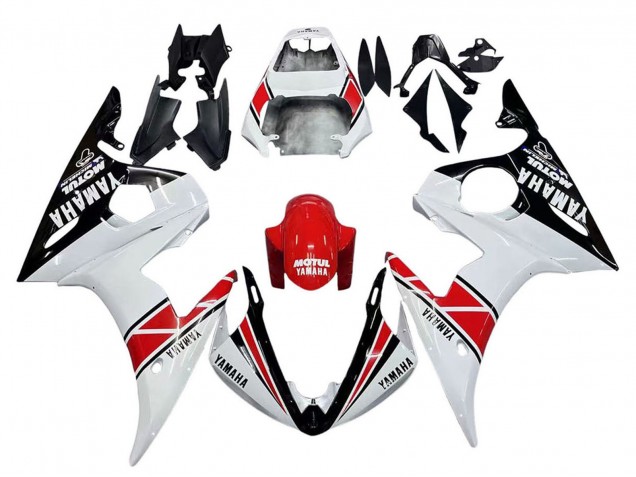 2006-2009 Yamaha YZF R6S Motorcycle Fairings - White Red Glossy Black Motul