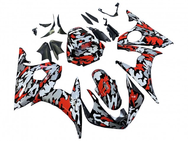 2003-2004 Yamaha YZF R6 Motorcycle Fairings - Black Red Grey Camouflage