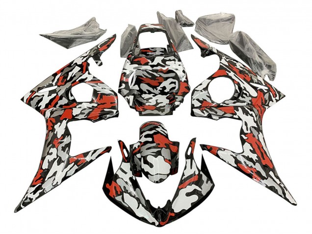 2003-2004 Yamaha YZF R6 Motorcycle Fairings - Black Red Grey Camouflage