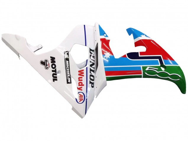 2005 Yamaha YZF 600 R6 Motorcycle Fairings - Light Blue White Green Red Kastinee Dunlop Motul