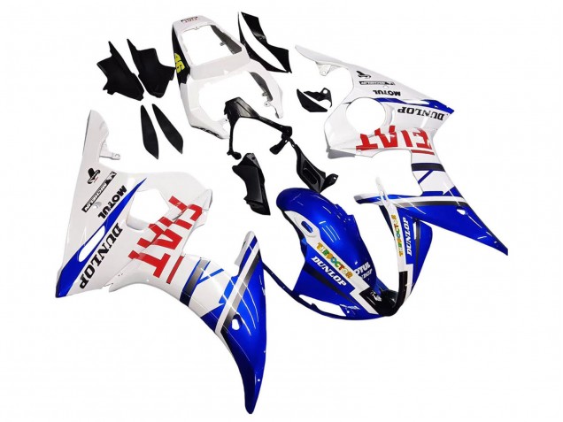 2005 Yamaha YZF 600 R6 Motorcycle Fairings - White Blue Dunlop Fiat Motul