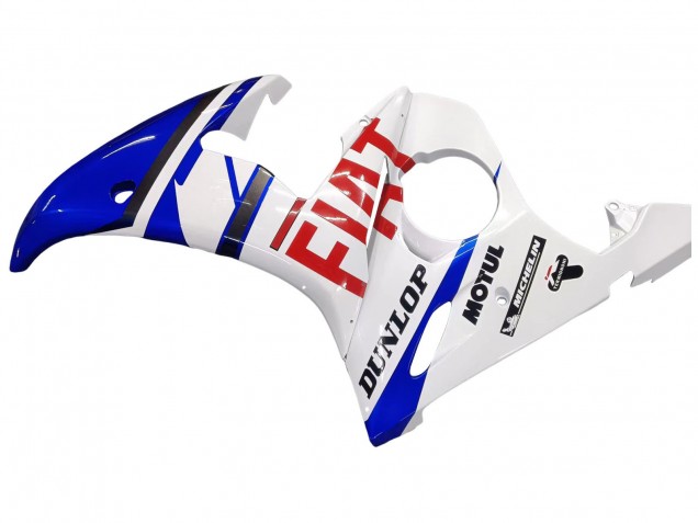 2005 Yamaha YZF 600 R6 Motorcycle Fairings - White Blue Dunlop Fiat Motul
