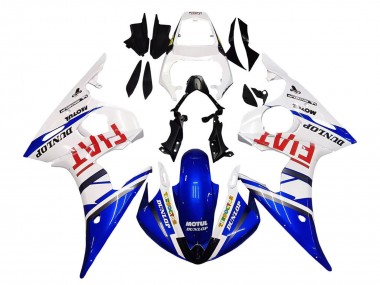 Shop 2005 Yamaha YZF 600 R6 Motorcycle Fairings - White Blue Dunlop Fiat Motul