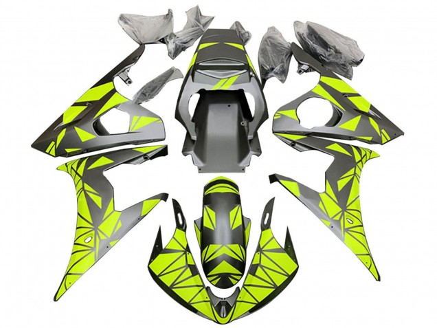 2005 Yamaha YZF 600 R6 Motorcycle Fairings - Matte Black Neon Green