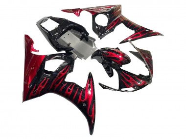 Shop 2005 Yamaha YZF 600 R6 Motorcycle Fairings - Black with Red Flame