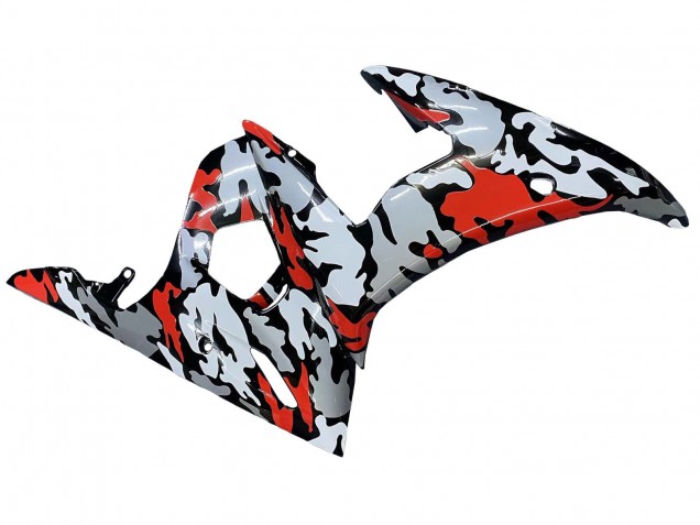 2005 Yamaha YZF 600 R6 Motorcycle Fairings - Black Red Grey Camouflage