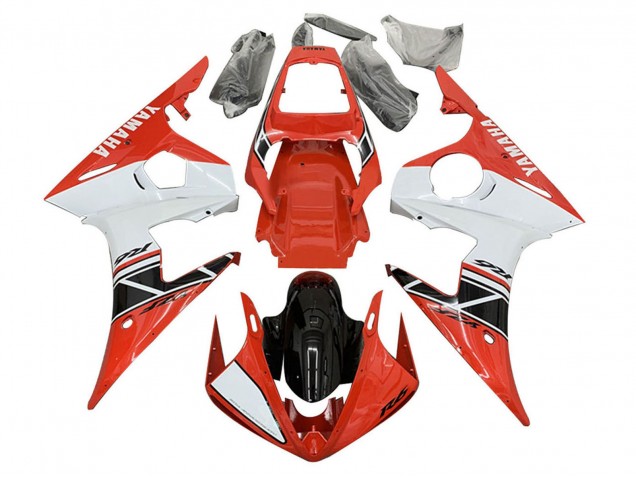2005 Yamaha YZF 600 R6 Motorcycle Fairings - White Red Glossy Black