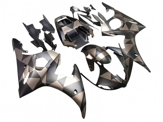 2005 Yamaha YZF 600 R6 Motorcycle Fairings - Matte Black Grey Geometric