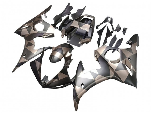 2005 Yamaha YZF 600 R6 Motorcycle Fairings - Matte Black Grey Geometric