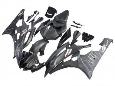 Shop 2006-2007 Yamaha YZF 600 R6 Motorcycle Fairings - Matte Black Silver Flame
