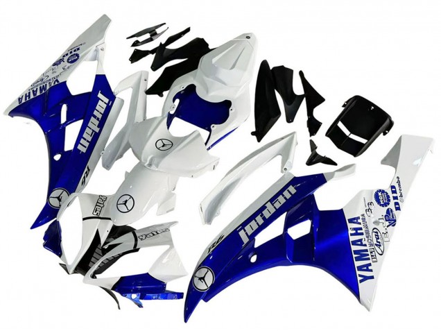 2006-2007 Yamaha YZF 600 R6 Motorcycle Fairings - White Blue Jordan