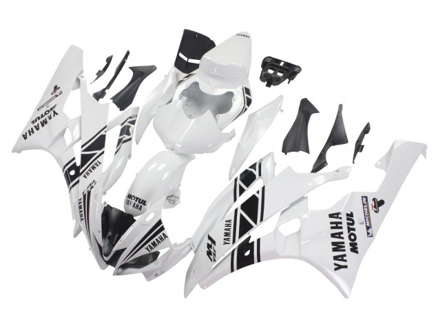 2006-2007 Yamaha YZF 600 R6 Motorcycle Fairings - White Glossy Black Motul Michelin