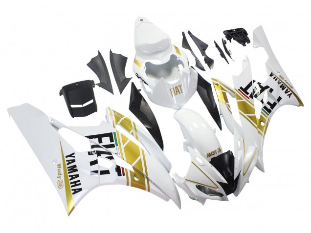 2006-2007 Yamaha YZF 600 R6 Motorcycle Fairings - White Gold Black Fiat