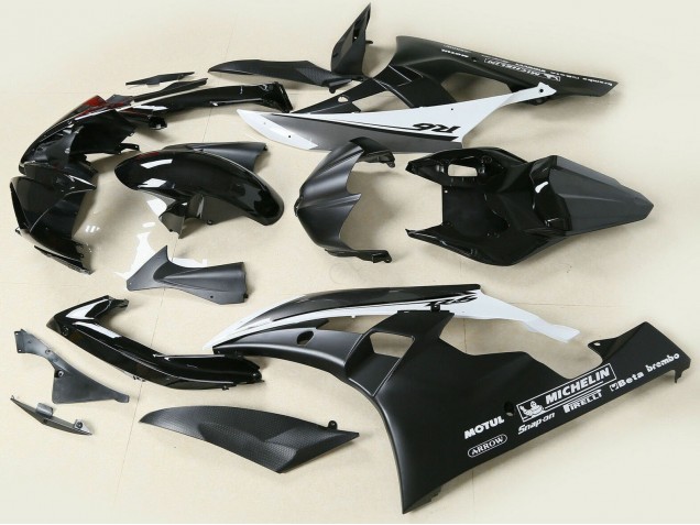 2006-2007 Yamaha YZF 600 R6 Motorcycle Fairings - Glossy Black Matte Black White Motul Michelin