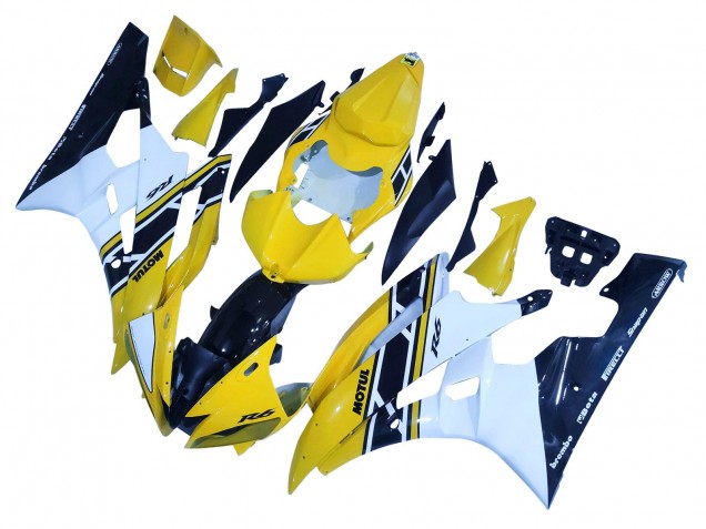 2006-2007 Yamaha YZF 600 R6 Motorcycle Fairings - Yellow White Glossy Black Motul