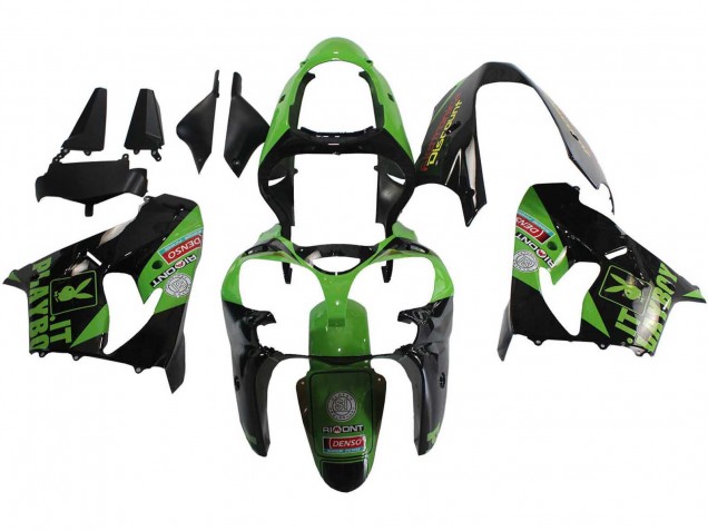 2000-2001 Kawasaki ZX9R Motorcycle Fairings - Green Black Playboy DENSO