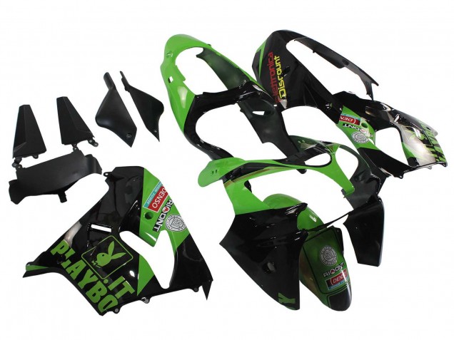 2000-2001 Kawasaki ZX9R Motorcycle Fairings - Green Black Playboy DENSO