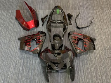 Shop 2000-2001 Kawasaki ZX9R Motorcycle Fairings - Glossy Black Red Flame