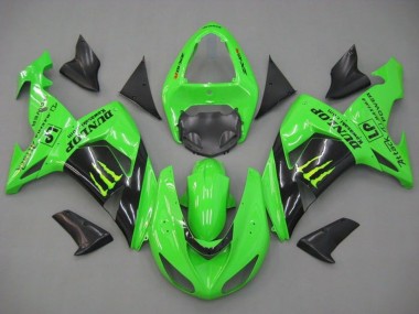 Shop 2006-2007 Kawasaki ZX10R Motorcycle Fairings - Green Glossy Black Monster Dunlop