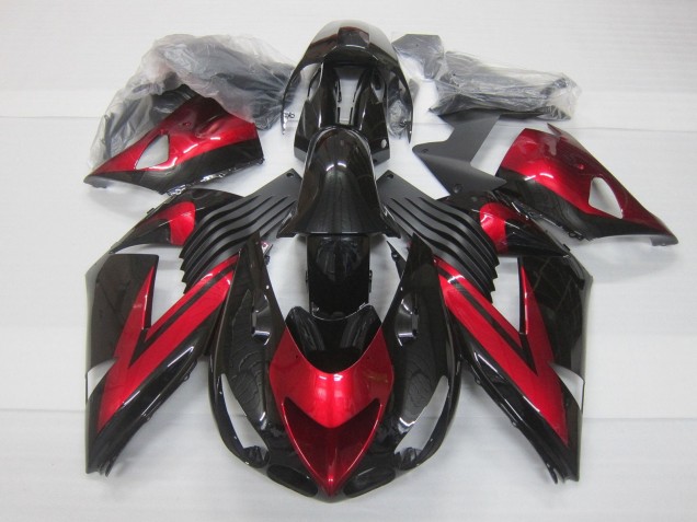 2006-2011 Kawasaki ZX14R ZZR1400 Motorcycle Fairings - Candy Red Glossy Black