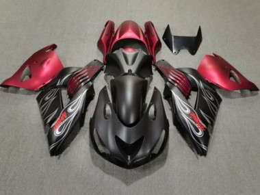 Shop 2006-2011 Kawasaki ZX14R ZZR1400 Motorcycle Fairings - Matte Black Red Silver Flame