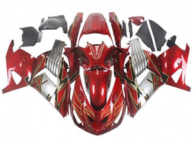 2006-2011 Kawasaki ZX14R ZZR1400 Motorcycle Fairings - Red Silver Black Gold