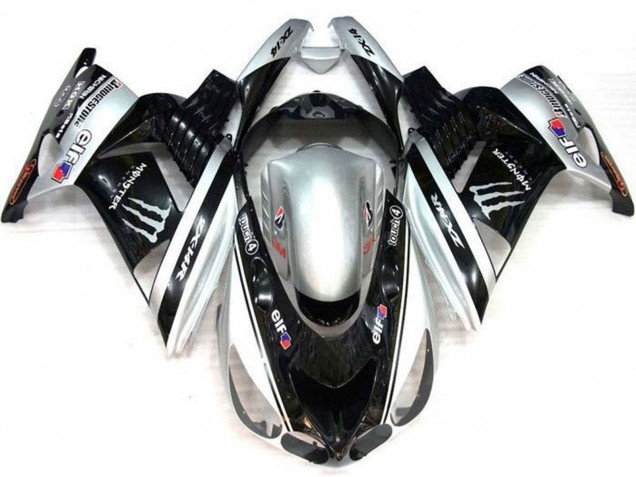 2006-2011 Kawasaki ZX14R ZZR1400 Motorcycle Fairings - Silver Black Elf Touch4 Monster Bridgestone