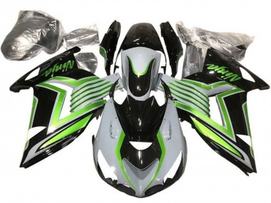 Shop 2012-2024 Kawasaki ZX14R ZZR1400 Motorcycle Fairings - White Green Glossy Black