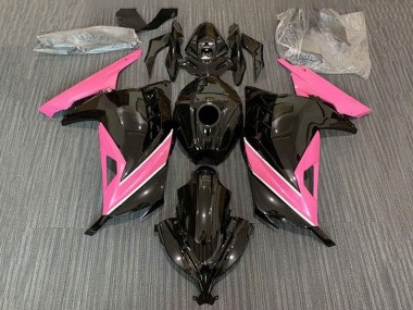 Shop 2013-2024 Kawasaki EX300 Motorcycle Fairings - Glossy Black Pink White Stripe
