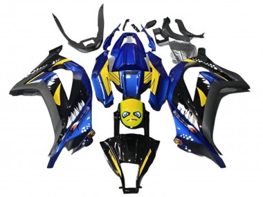 Shop 2013-2024 Kawasaki EX300 Motorcycle Fairings - Blue Yellow Black Shark