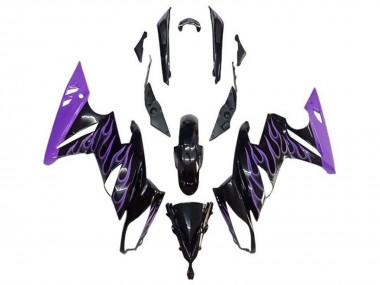 Shop 2009-2011 Kawasaki Ninja 650 EX650 Motorcycle Fairings - Glossy Black Purple Flame