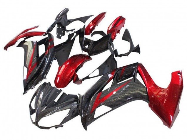 2012-2016 Kawasaki Ninja 650 EX650 Motorcycle Fairings - Red Black Faux Carbon Fiber