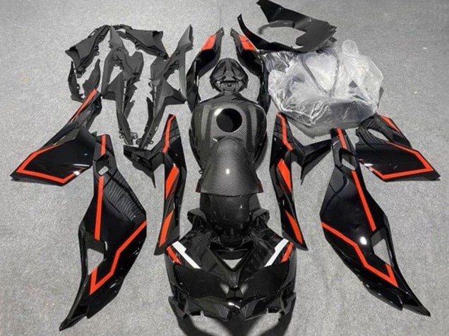 2019-2025 Kawasaki ZX25R ZX-25R Motorcycle Fairings - Black Faux Carbon Fiber Red