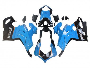 Shop 2020-2021 Ducati Panigale V4 V4S Motorcycle Fairings - Light Blue Orange Glossy Black