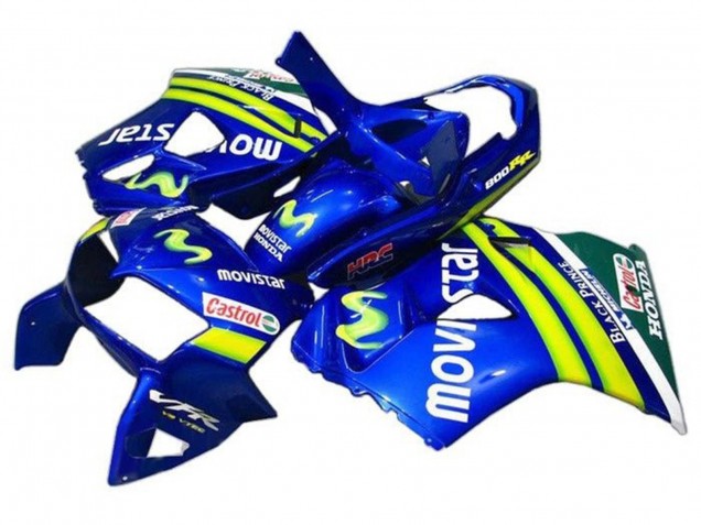 1998-2001 Honda VFR 800 Motorcycle Fairings - Blue Green White MoviStar Castrol HRC Black Prince