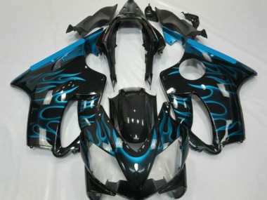 Shop 2001-2003 Honda CBR600 F4i Motorcycle Fairings - Glossy Black Light Blue Flame