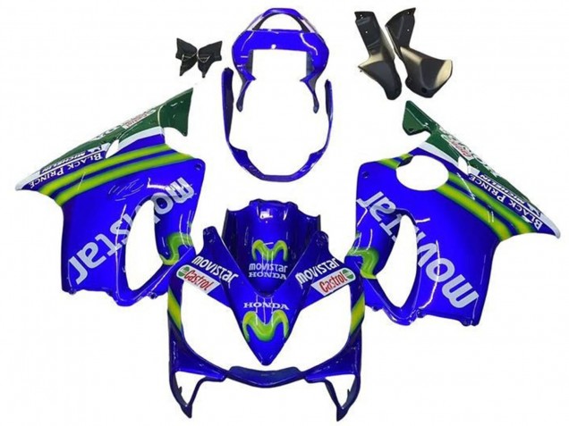 2001-2003 Honda CBR600 F4i Motorcycle Fairings - Blue Green White MoviStar