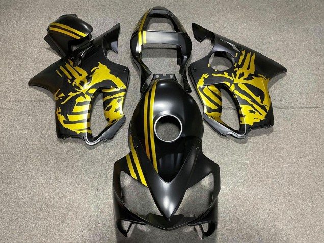 2001-2003 Honda CBR600 F4i Motorcycle Fairings - Gold Matte Black Skull