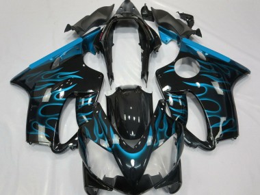 Shop 2004-2007 Honda CBR600 F4i Motorcycle Fairings - Glossy Black Light Blue Flame