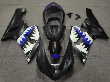 Shop 2005-2006 Kawasaki ZX6R Motorcycle Fairings - Matte Black White Blue Shark