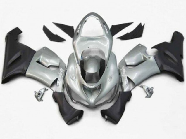 2005-2006 Kawasaki ZX6R Motorcycle Fairings - Silver Matte Black