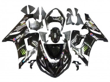 Shop 2005-2006 Kawasaki ZX6R Motorcycle Fairings - Glossy Black Yellow Monster