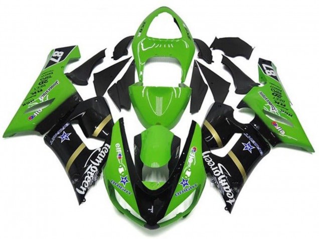 2005-2006 Kawasaki ZX6R Motorcycle Fairings - Green Glossy Black Blue Star Team Green
